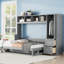 Lit escamotable double pleine grandeur avec placard et tiroirs, gris