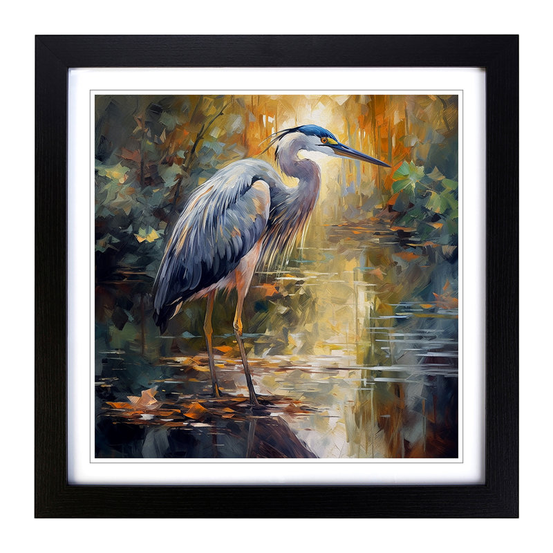 Heron Post-Impressionism No.1 - Framed Print, Black