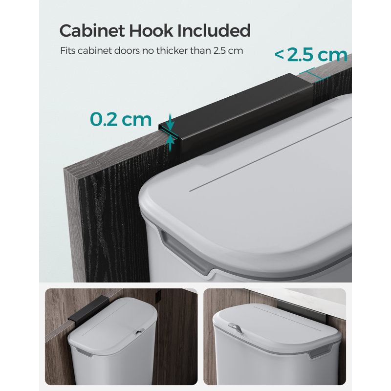 9 Litre Touch Top Kitchen Trash Can, Grey