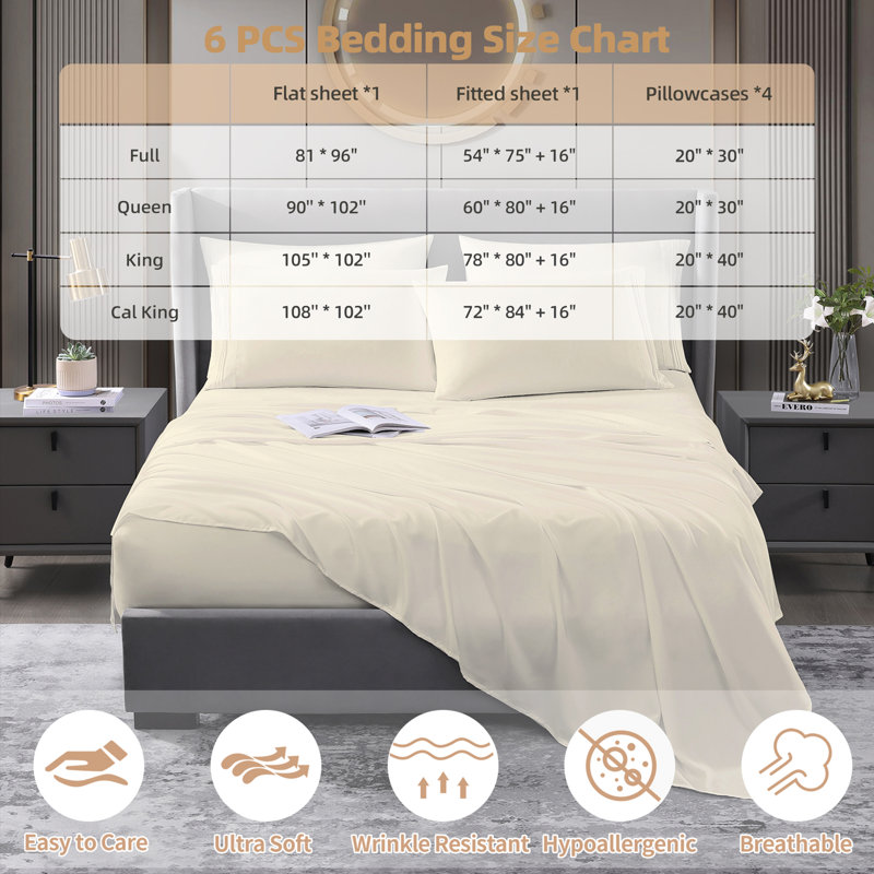 Ensemble de literie pour grand lit en microfibre à séchage rapide Six pièces, Beige