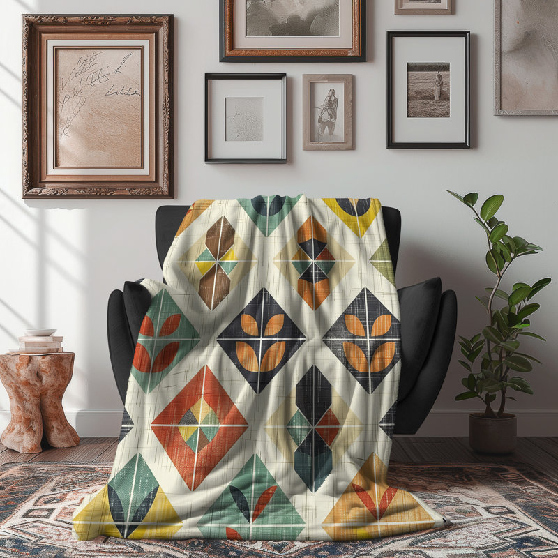 Motif nordique de tons terreux - couverture en sherpa de qualité supérieure - reproduction d'art luxueuse, l 60 po x L 80 po