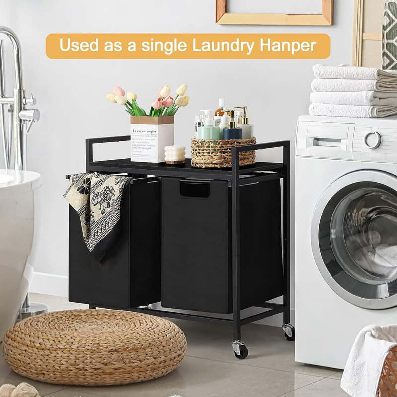 Marabella Rolling Laundry Center with Handles, Black