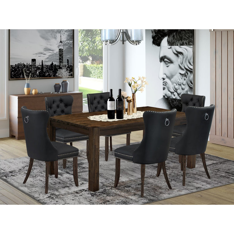 Ensemble de table de cuisine 7 pièces comprenant une table de salle à manger rectangulaire en bois rustique et 6 chaises, Jacobean patiné