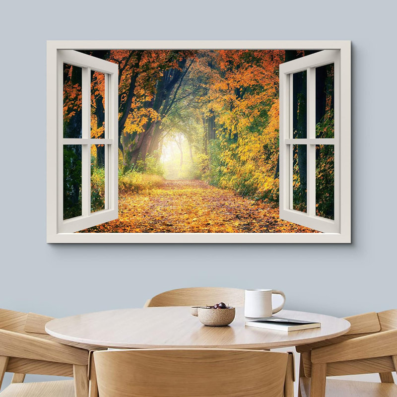 «Window View Path Through Autumn Fall Forest Park Nature Images Scenic Landscape» sur toile, H 24 po x l 36 po