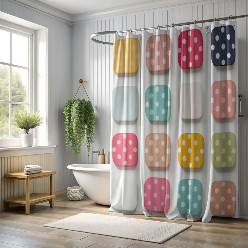 Motif à pois - Rideau de douche Premium, H 74 po x l 71 po