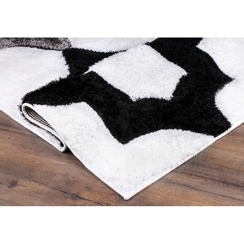 Tapis blanc à poils longs Ackart Collection, Rond 7 pi 7 po