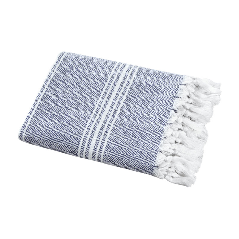 Wadlington Turkish Cotton Beach Towel , White/Blue