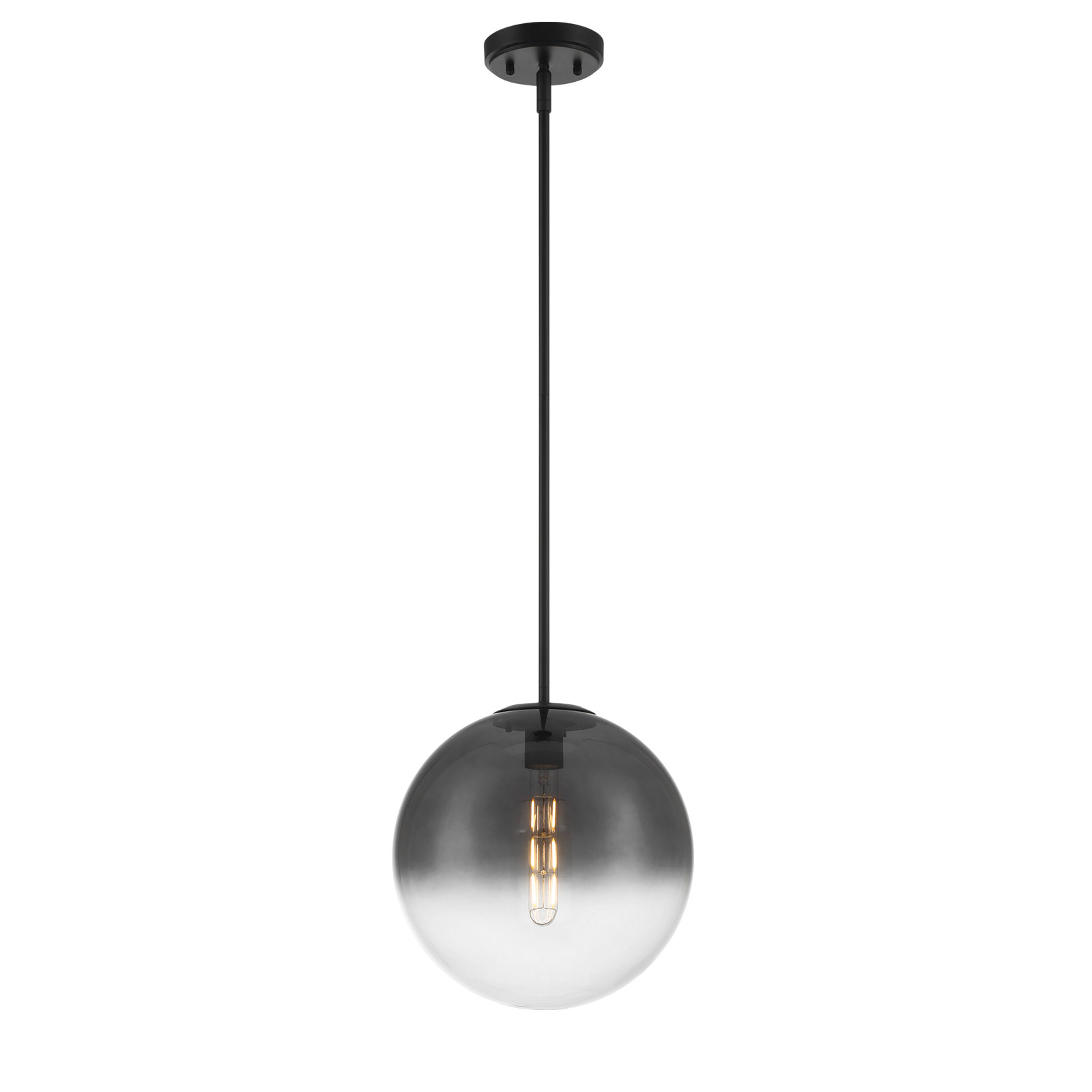 12" Glass Pendant Light, Matte Black, Black
