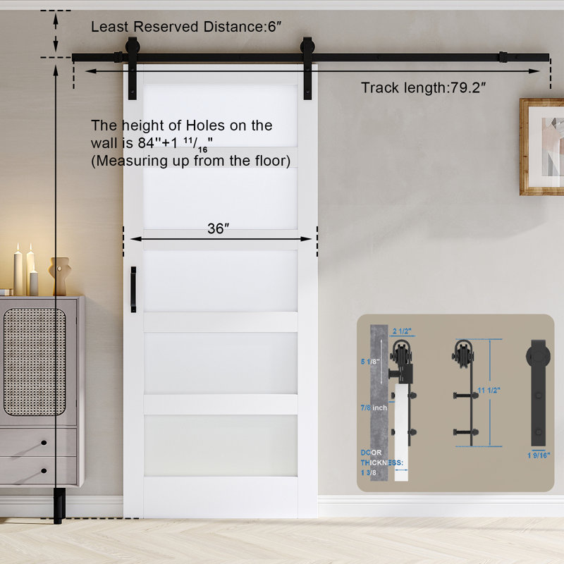 Glass and Manufactured Wood Sliding Barn Door with Installation Hardware Kit, 36" x 84"