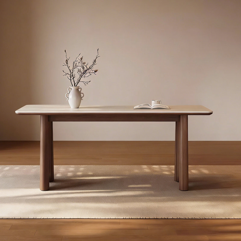 Table Mid-Century blanche en pierre frittée mate, 29.5"H x 70.9"L x 35.4"W