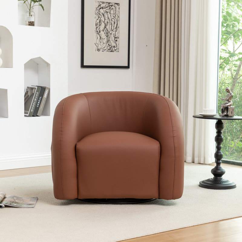 Fauteuil demi-tonneau pivotant en cuir artificiel Coyle, Brun