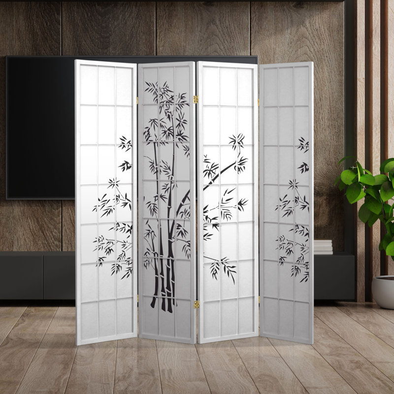 Tabron 70.25'' Tall Lucky Bamboo Shoji Screen, White, 4 Panels