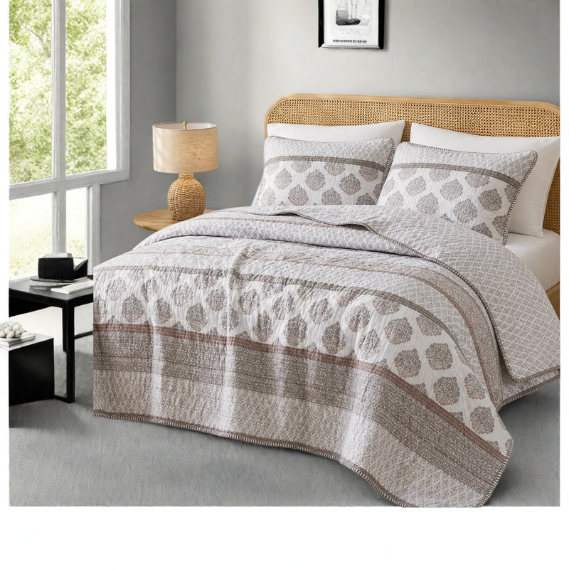 Cotton Geometric and Block Print Quilt Set