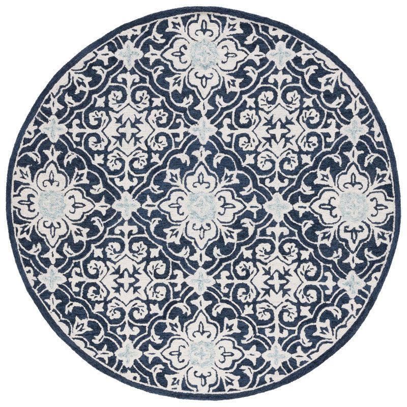 Roslyn Hand Tufted Wool And Cotton Damask Rug, Round 7'