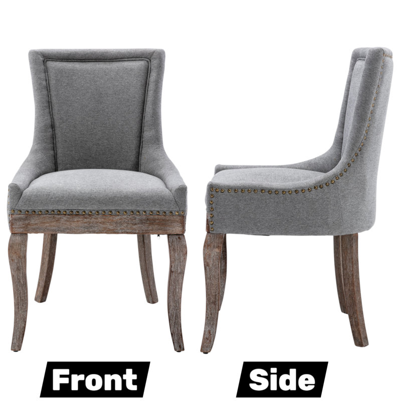 Linen Upholstered Side Chair  Dining Chair, Grey, 2, Brown