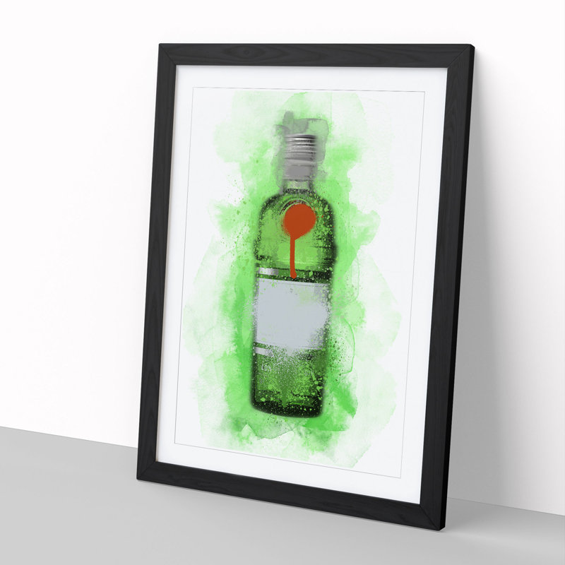 Green Gin Bottle - Picture Frame Graphic Art, Black Framed, 36cm H x 27cm W x 2cm D