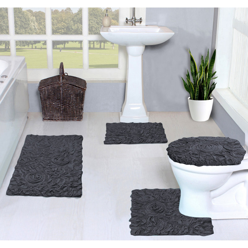Ensemble de tapis pour salle de bain 4 pièces Alamanno, gris