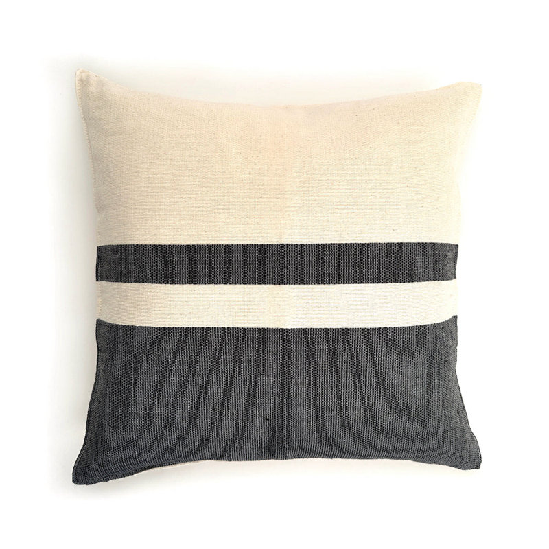 Housse de coussin tissé avec crème, Noir, noir, noir, noir