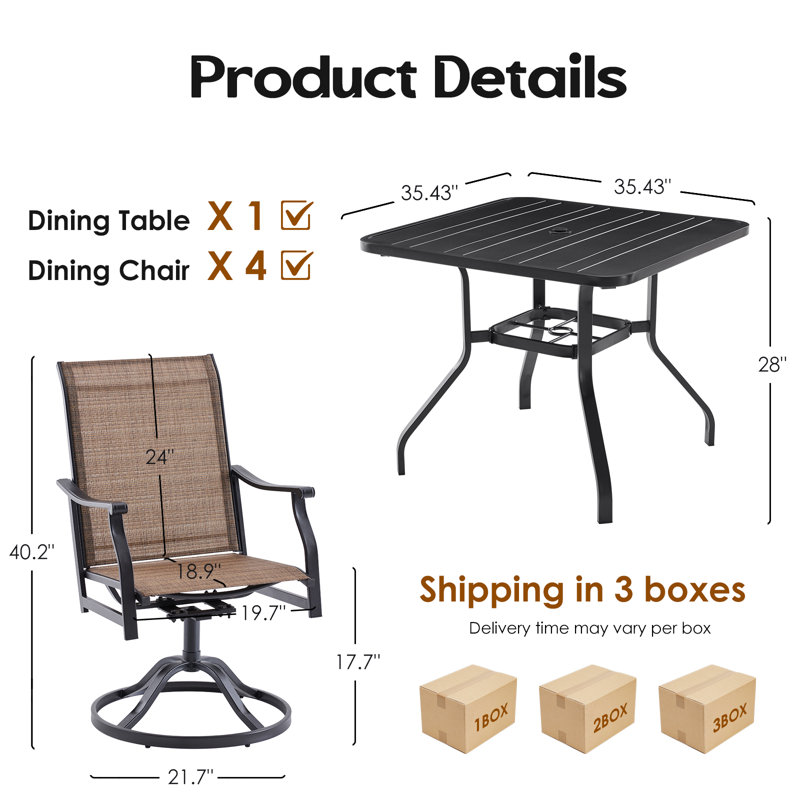 Ensemble repas extérieur pour 4 personnes, Brown