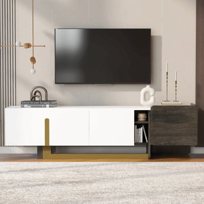 Meuble télé de luxe 66,7 po pour téléviseur de 70 po ou moins avec pieds en métal, 1 tiroir, 2 armoires