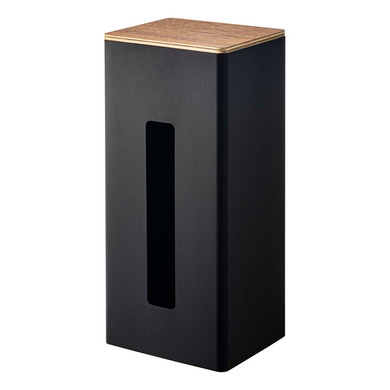 Black Steel and Wood Double-Sided Tissue Box Holder