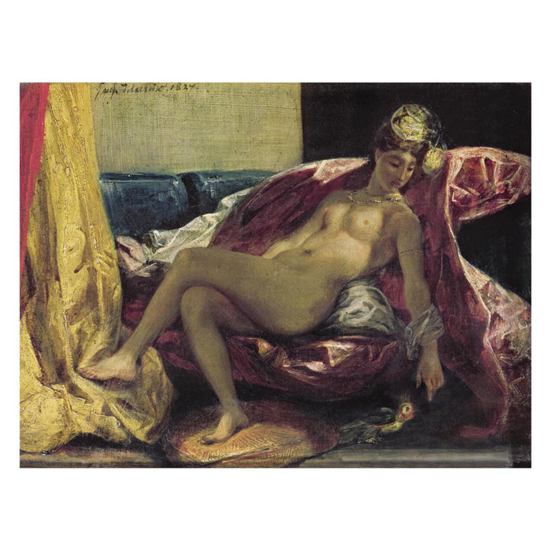 «Odalisque ou femme avec une perruche» par Eugène Delacroix, H 22 po x l 28 po