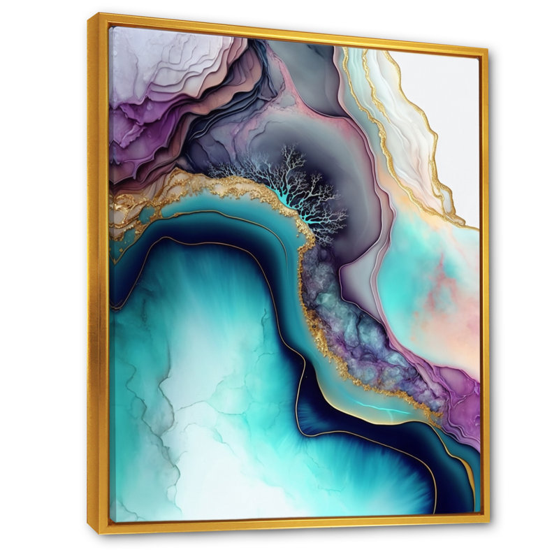 Géode abstraite bleue et mauve III - estampes murales abstraites en marbre, H 40 po x l 30 po x P 1,5 po