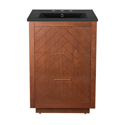 Meuble-lavabo autoportant 24 po Daxton en chêne brun avec comptoir noir à 3 trous