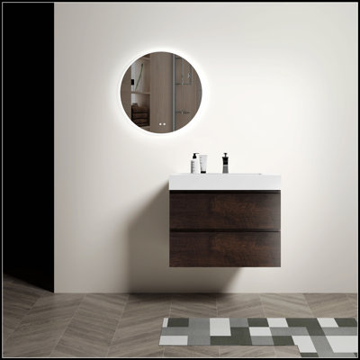 Meuble-lavabo flottant moderne avec lavabo et grand rangement, parfait pour les salles de bain contemporaines et peu encombrant.