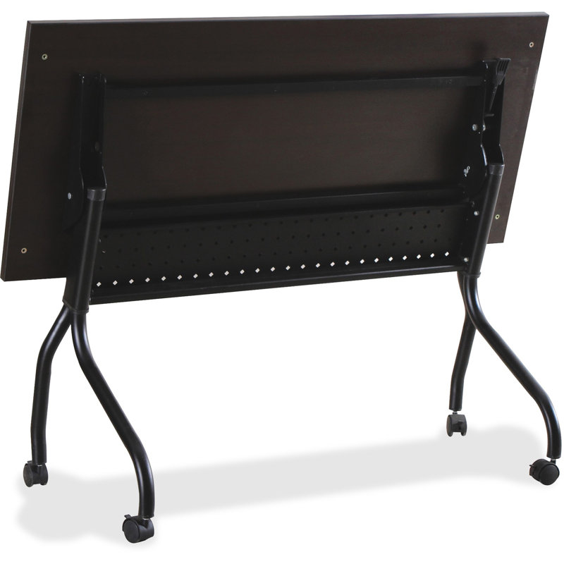 Rectangle Flip Top 23.63'' L Training Table with Casters and Modesty Panel and Cable Management, Black, Espresso