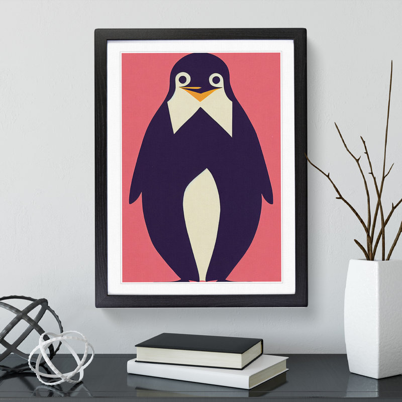 XV1022-469X Adorable Penguin Abstract - - Wall Art, Black Framed Paper, 36cm H x 27cm W, White
