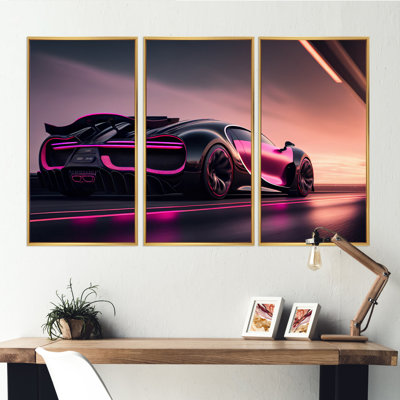 «Visionary Bugatti Design» en noir et magenta VI - 3 pièces sur toile