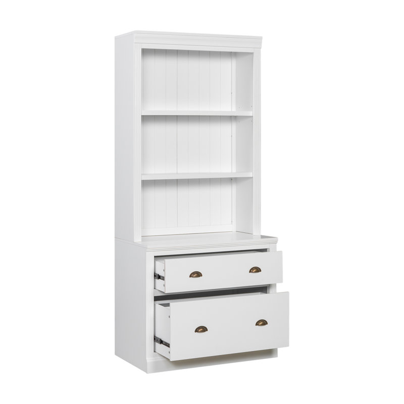 83.4"Tall Storage Bookshelf With LED Lighting, 2 Drawer And 3 Open Shelves