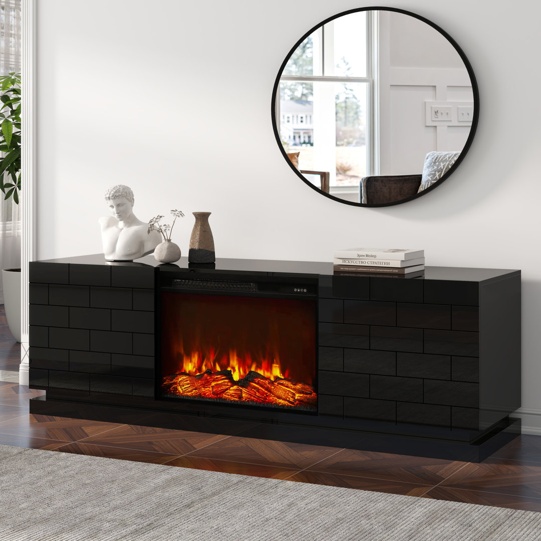 Electric Fireplace TV Stand, Modern Entertainment Center Media Cabinet for Living Rooms, White, Black, and Mirror Finish Latitude Run® 