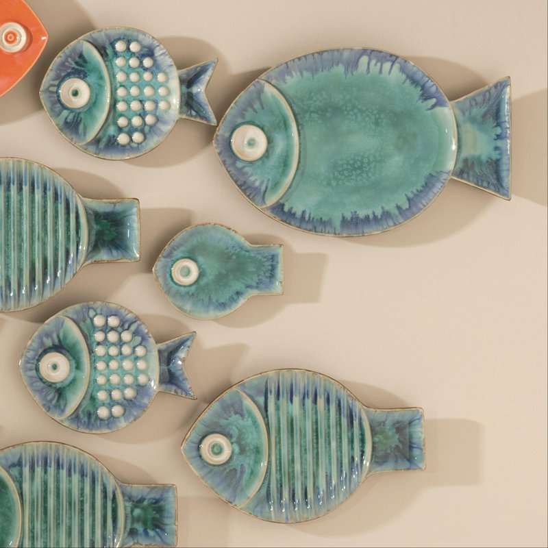 Blue Fish Plate Wall Décor, 9.5" H x 7" W x 1" D