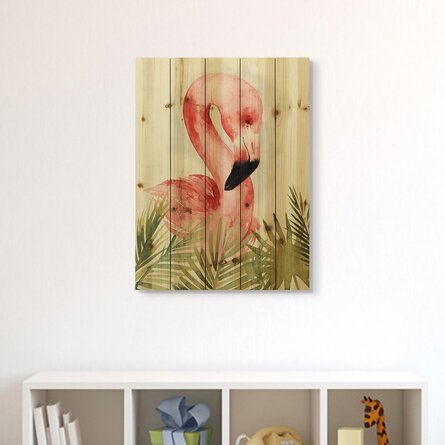 " Watercolor Flamingo Composition I " on Wood