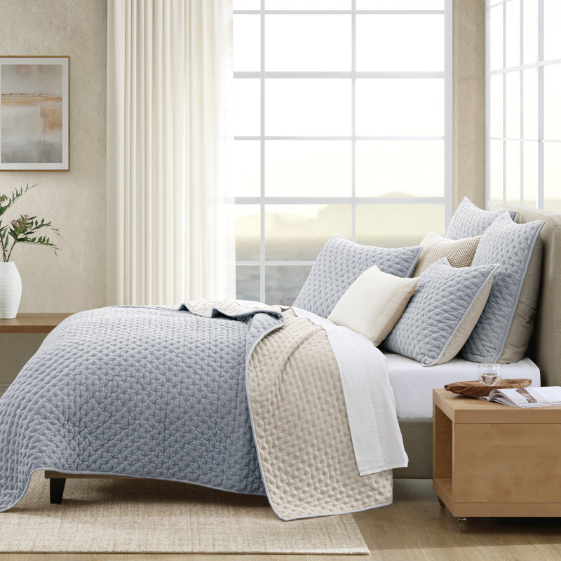 Ensemble de courtepointe en velours DKNY PURE, King Quilt + 2 King Shams, Blue