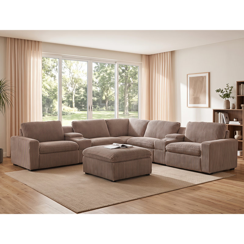 Canapé modulaire en tissu d'ameublement inclinable Annistyn, Velours côtelé taupe champignon