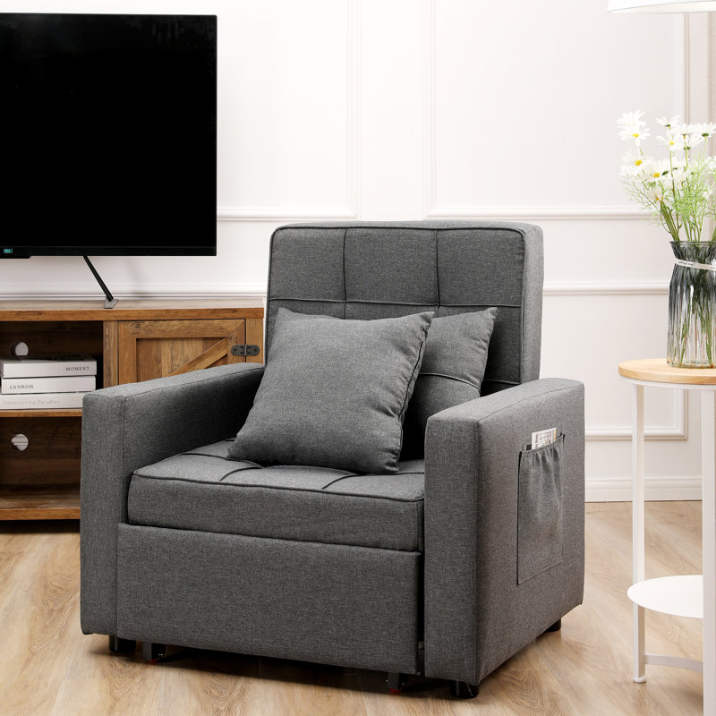 Fauteuil convertible 3 en 1 Latitude Run®, fauteuil-lit pliant, fauteuil inclinable réglable multifonctionnel, canapé, lit, fauteuil simple avec coussin pour appartement, salon, gris foncé