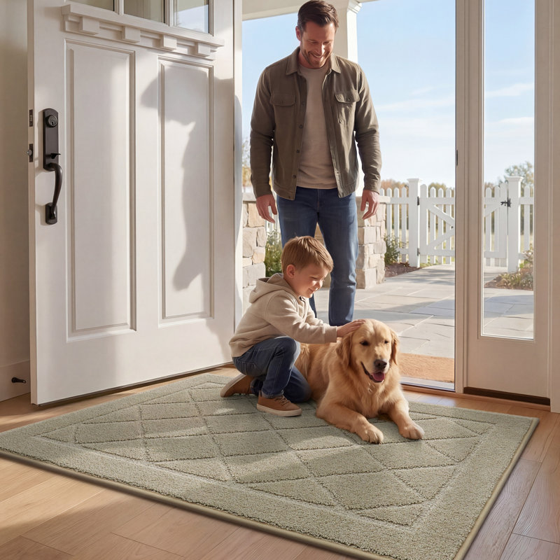 Tapis de porte antidérapant avec support en caoutchouc et tapis d'entrée antidérapant à l'intérieur, Beige, L 32 po x L 48 po