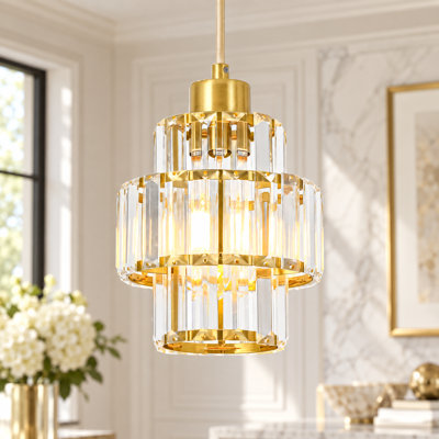 Aurevane 1-Light Dimmable Crystal Drum Pendant Light