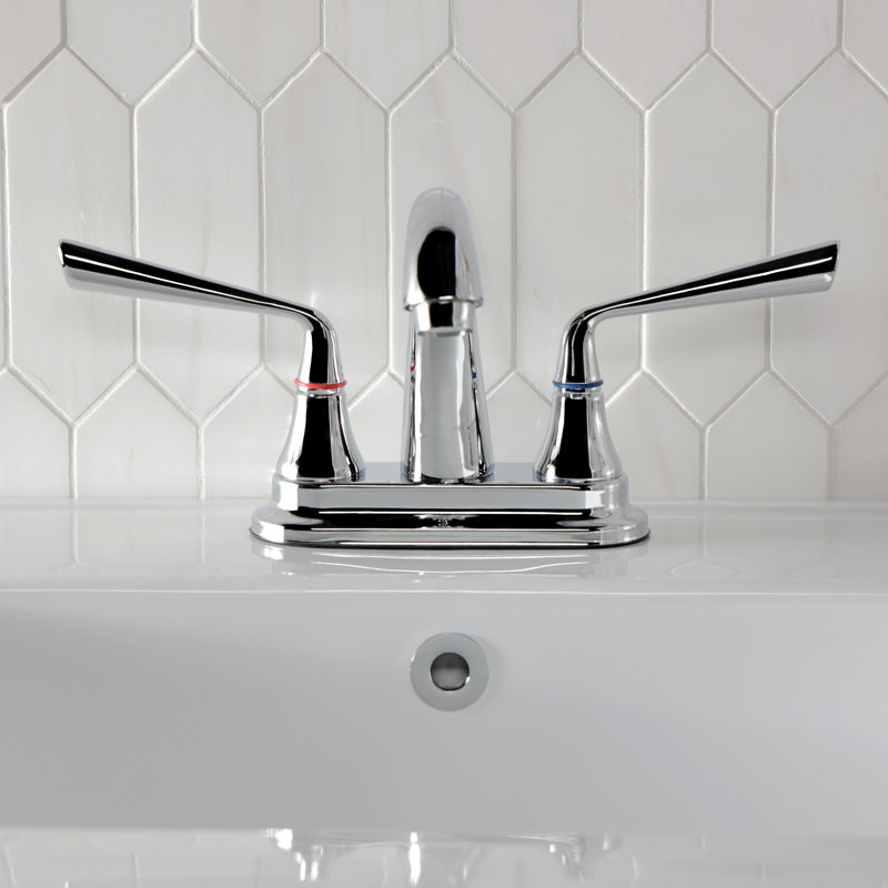 Kingston Brass Silver Sage Two-Handle 3-Hole Deck Mount 4" Centerset Bathroom Faucet with Brass Pop-Up, Polished Chrome