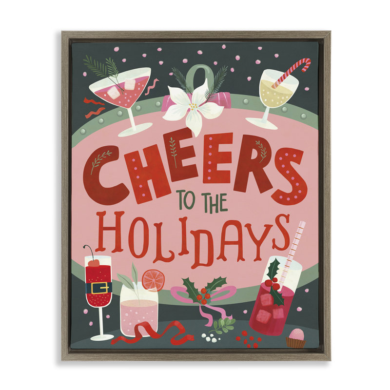«Cheers Festive Holiday Drinks», art mural encadré sur toile flottante, design par Laura Watson, H 31 po x l 25 po