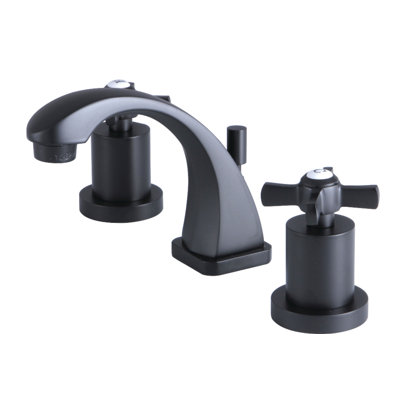 Kingston Brass Millennium Two-Handle 3-Hole Deck Mount Widespread Bathroom Faucet with Brass Pop-Up Drain