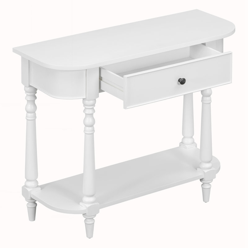 Narrow Console Table with Curved Corner, White
