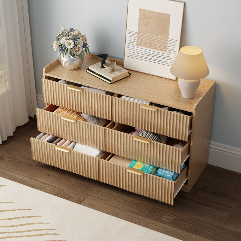 Modern Wide Drawer Wood Dresser, Heavy Duty Storage Chest, Clothing Organizer with Anti-Tip Safety for Bedroom Nursery Furniture