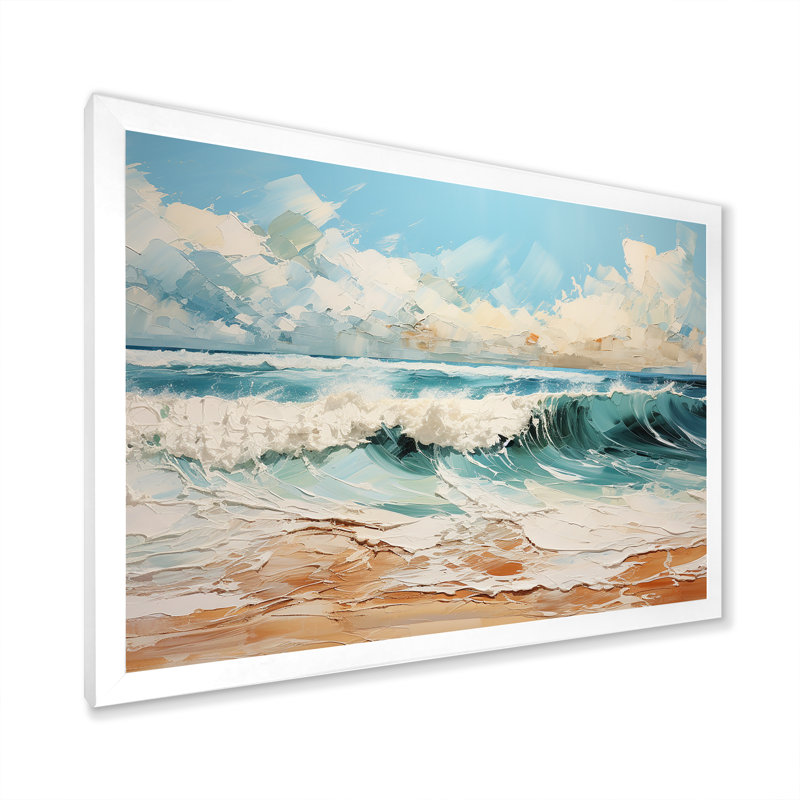 Teal Waves Fight I - impression, H 34 po x l 44 po x P 1,5 po, Cadre simple blanc