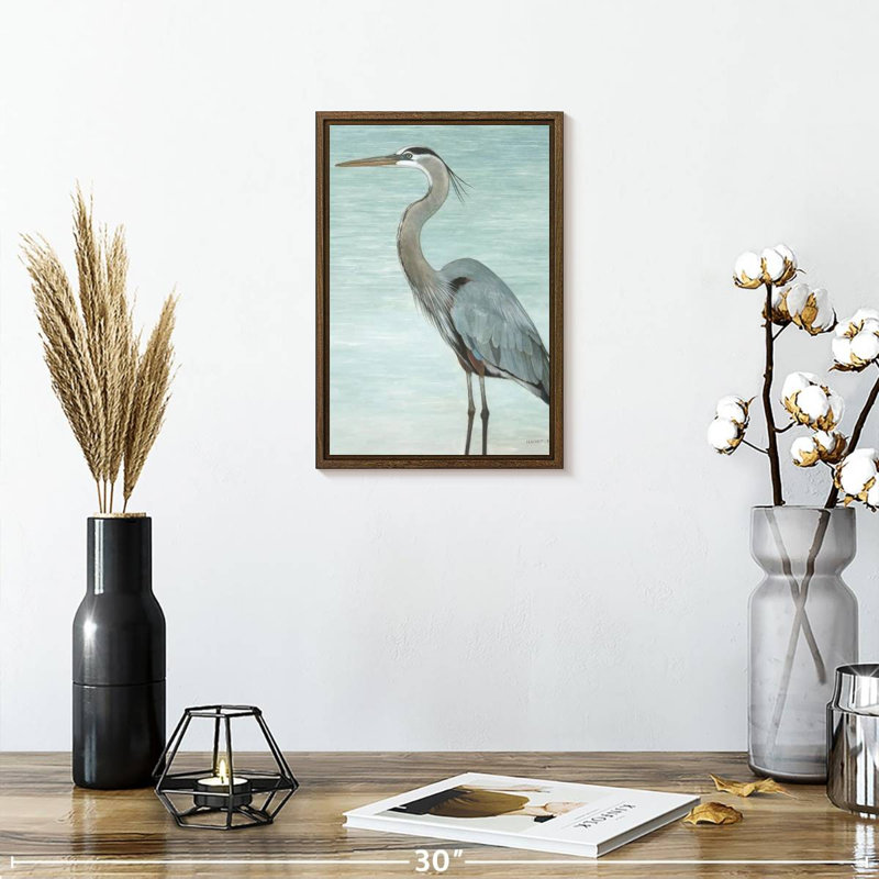 Grand héron, 9 po x 13 po, Floating Frame Walnut