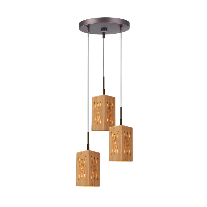 Luminaire suspendu rectangulaire à 3 lumières Newsom, Bronze