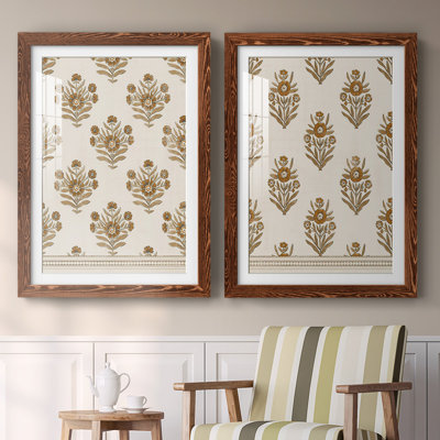 «Block Print Blooms I», reproduction de cadre photo sur toile 2 pièces